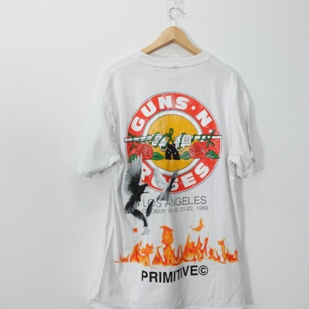 Vintage Rock Band Guns N Roses T Shirt Mens L White Grunge Tee PRIMITIVE 1989